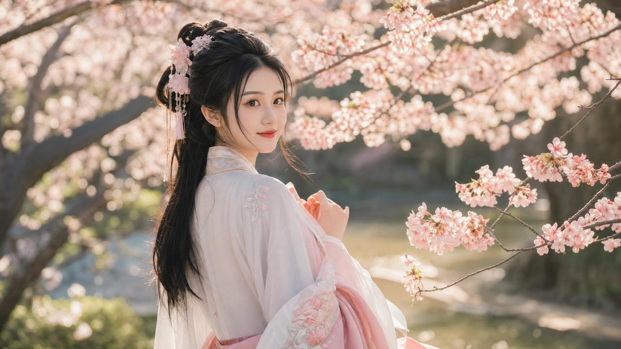 精神小妹-精神小妹传媒演示：春日汉服写真·古风与樱花的邂逅