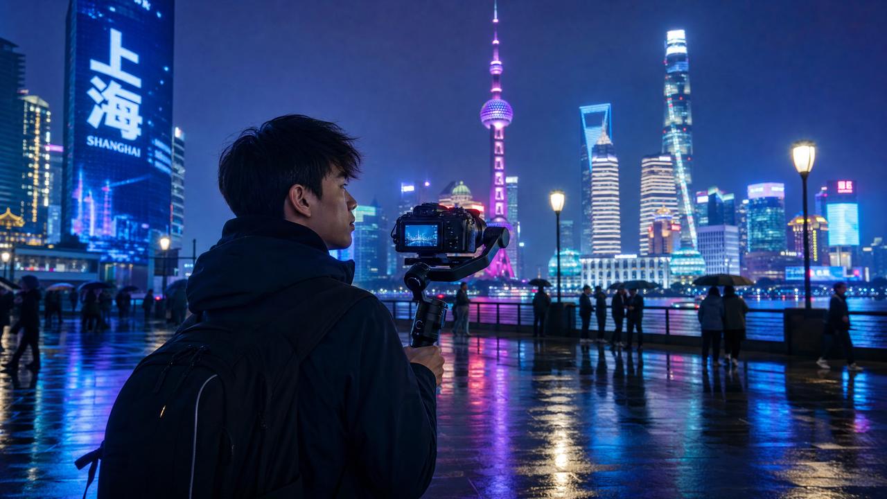 精神小妹-精神小妹生活传媒：夜上海魅力·城市夜景Vlog传媒分享